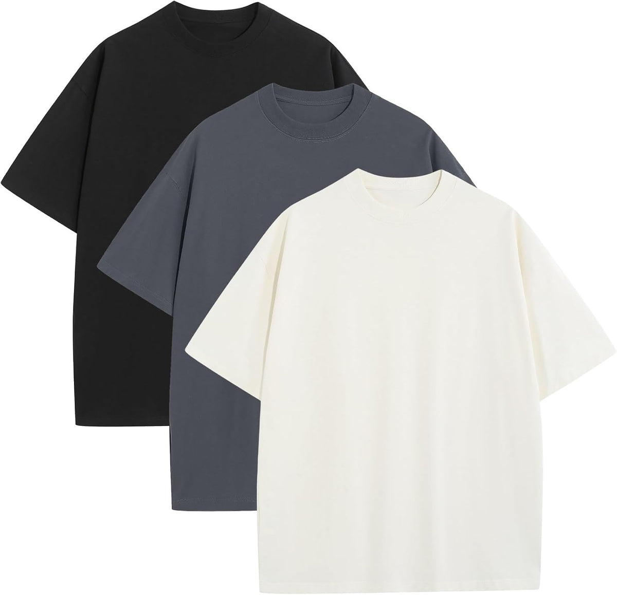 Men's Heavyweight Cotton Oversized Tee - Crew Neck Short Sleeve Loose Fit Basic Top for Everyday Layering - Large