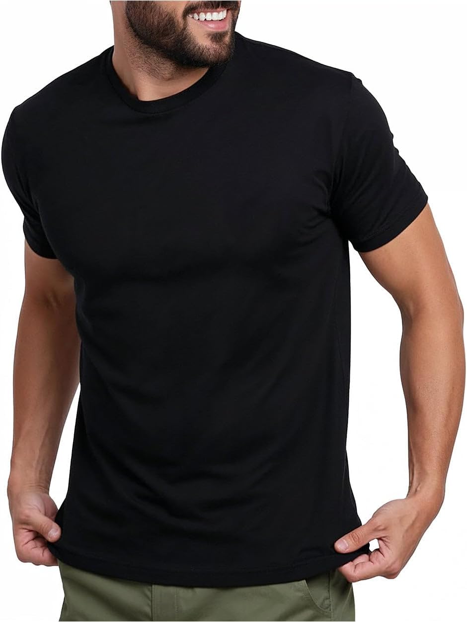 Men's Cotton Blend Crew Neck Tee - Athletic Fit with 4-Way Stretch and a Tag-Free Collar for Gym and Daily Wear - Logo
