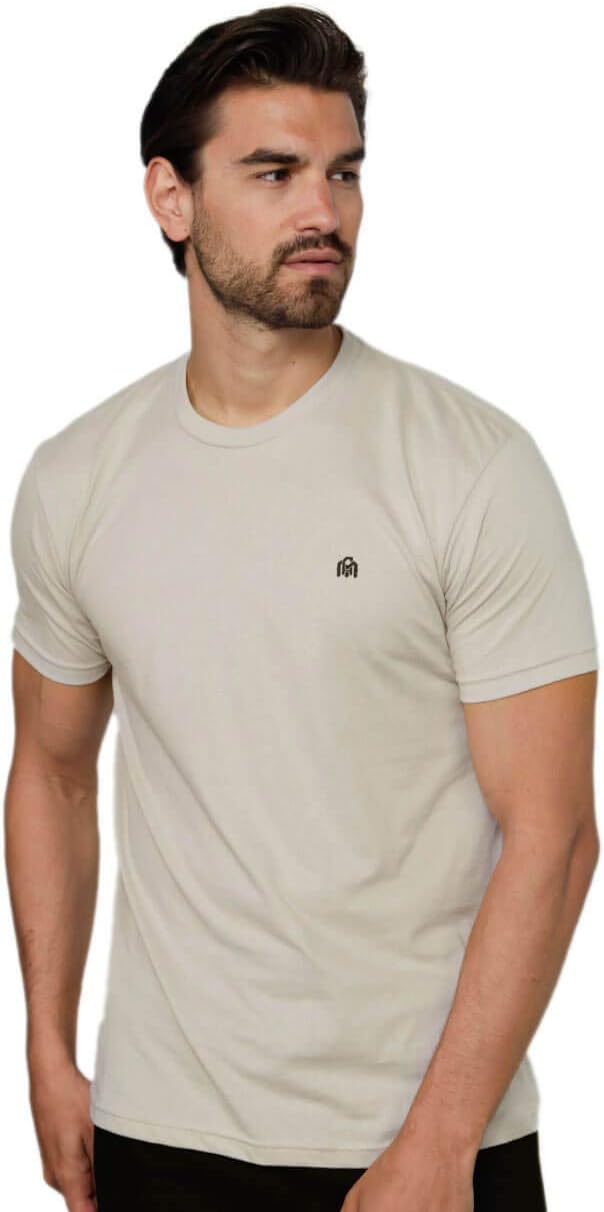 Men's Cotton Blend Crew Neck Tee - Athletic Fit with 4-Way Stretch and a Tag-Free Collar for Gym and Daily Wear - Logo (