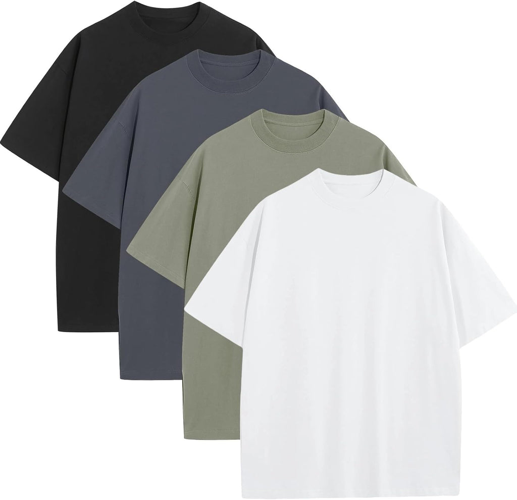 Men's Heavyweight Cotton Oversized Tee - Crew Neck Short Sleeve Loose Fit Basic Top for Everyday Layering - Medium
