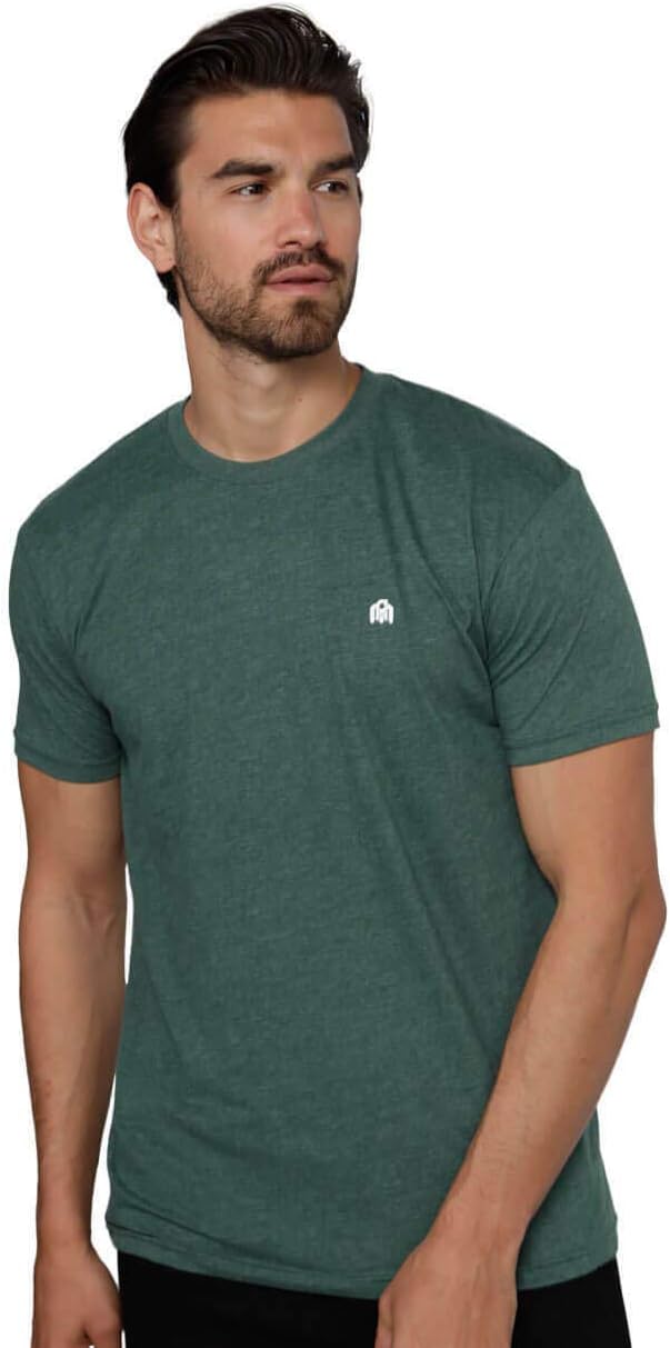 Men's Cotton Blend Crew Neck Tee - Athletic Fit with 4-Way Stretch and a Tag-Free Collar for Gym and Daily Wear - Logo (