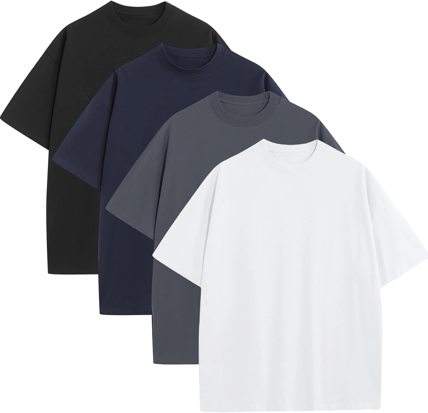 Men's Heavyweight Cotton Oversized Tee - Crew Neck Short Sleeve Loose Fit Basic Top for Everyday Layering - Large