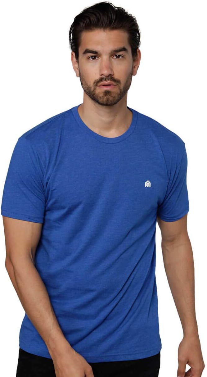 Men's Cotton Blend Crew Neck Tee - Athletic Fit with 4-Way Stretch and a Tag-Free Collar for Gym and Daily Wear - Logo (