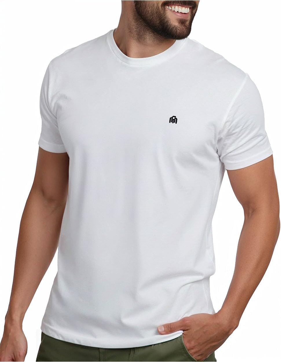 Men's Cotton Blend Crew Neck Tee - Athletic Fit with 4-Way Stretch and a Tag-Free Collar for Gym and Daily Wear - Logo (