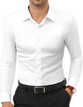 Men's Stretch Dress Shirt - Long Sleeve Slim Muscle Fit, Wrinkle Free Button Down for Office and Evening Wear - Small