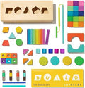 LOVEVERY The Block Set Solid Wood Building Blocks and Shapes + Wooden Storage Box, 70 Pieces, 18 Colors, 20+ Activities, Todd