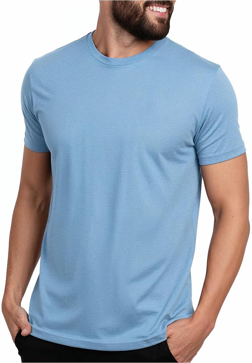 Men's Cotton Blend Crew Neck Tee - Athletic Fit with 4-Way Stretch and a Tag-Free Collar for Gym and Daily Wear - Logo (