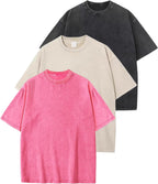 Unisex Washed Cotton Oversized Tee - Loose Baggy Fit, Short Sleeve Vintage Streetwear Top for Daily Layering - Large (27