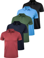 Men's Quick Dry Golf Polo Shirt 5-Pack - Short Sleeve Collared Tops with UPF 50+ Sun Protection for Outdoor Wear - Small