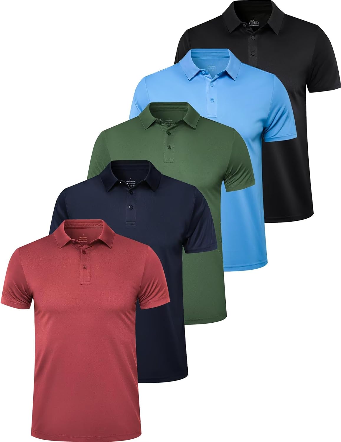 Men's Quick Dry Golf Polo Shirt 5-Pack - Short Sleeve Collared Tops with UPF 50+ Sun Protection for Outdoor Wear - Small
