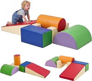 JungleDove Colorful Foam Climbing Blocks for Toddlers 2+ – 6-Piece Soft Play Set with Ramp, Arch & Building Blocks, Wipe-Clea
