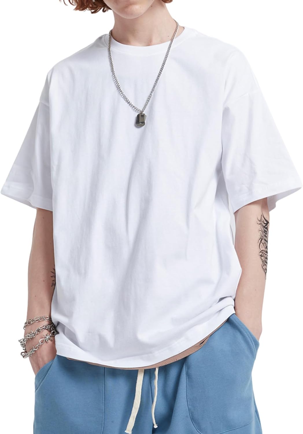 Men's Heavyweight Cotton Oversized Tee - Crew Neck Short Sleeve Loose Fit Basic Top for Everyday Layering - Medium