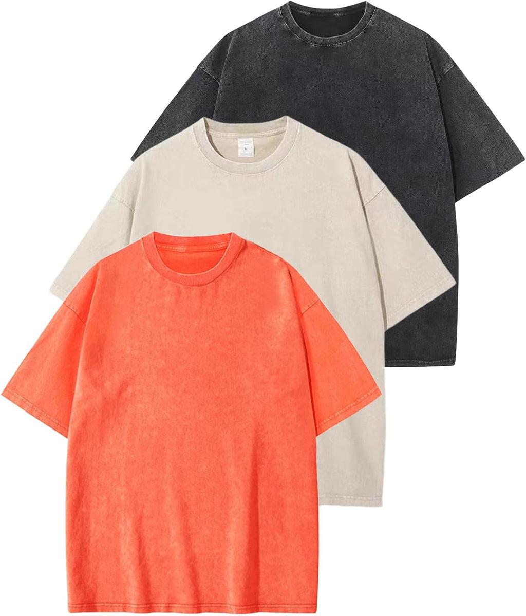 Unisex Washed Cotton Oversized Tee - Loose Baggy Fit, Short Sleeve Vintage Streetwear Top for Daily Layering - Large