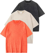 Unisex Washed Cotton Oversized Tee - Loose Baggy Fit, Short Sleeve Vintage Streetwear Top for Daily Layering - Large