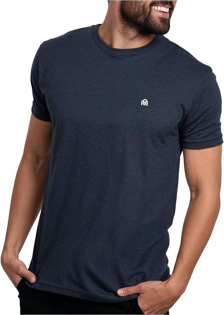 Men's Cotton Blend Crew Neck Tee - Athletic Fit with 4-Way Stretch and a Tag-Free Collar for Gym and Daily Wear - Logo (