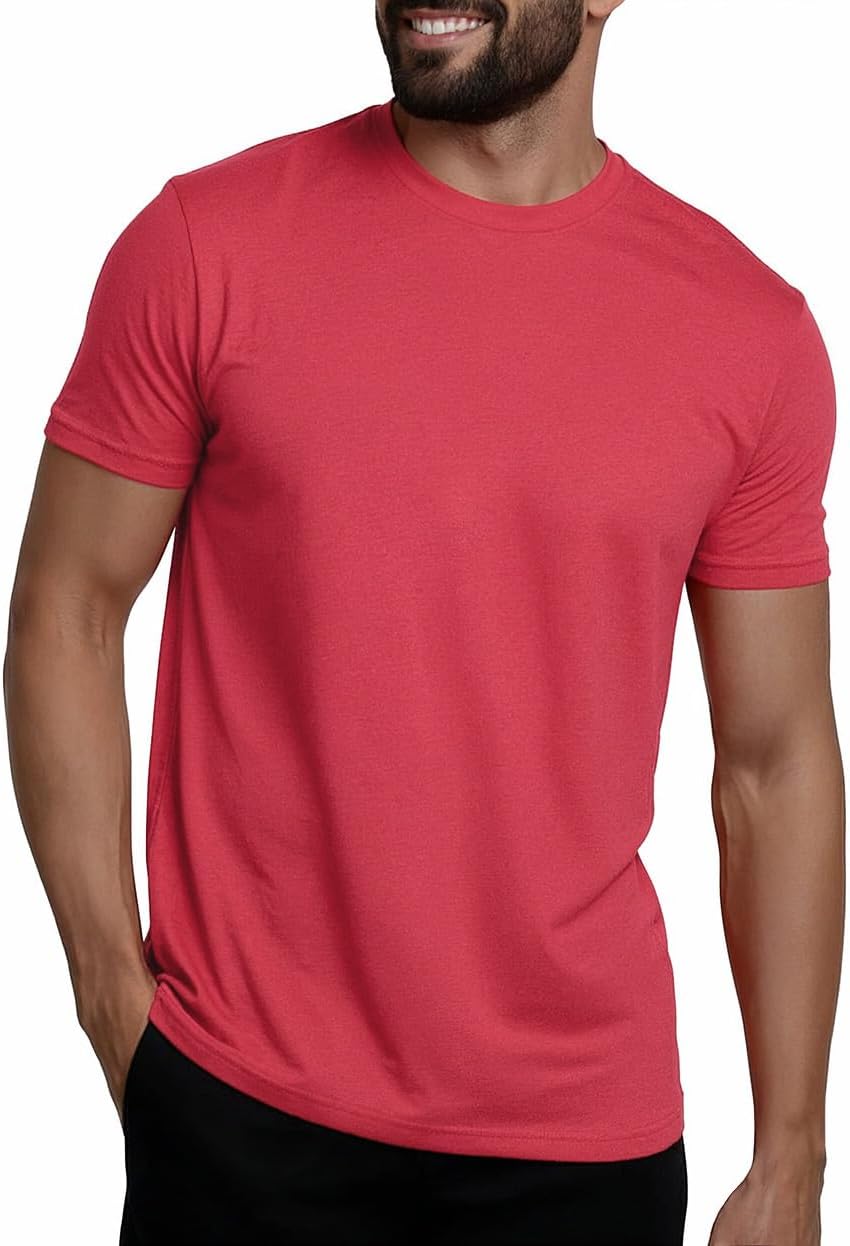 Men's Cotton Blend Crew Neck Tee - Athletic Fit with 4-Way Stretch and a Tag-Free Collar for Gym and Daily Wear - Logo (