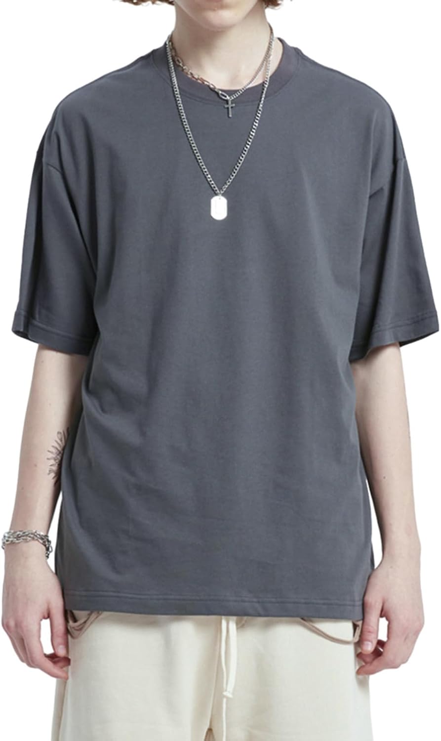 Men's Heavyweight Cotton Oversized Tee - Crew Neck Short Sleeve Loose Fit Basic Top for Everyday Layering - Large