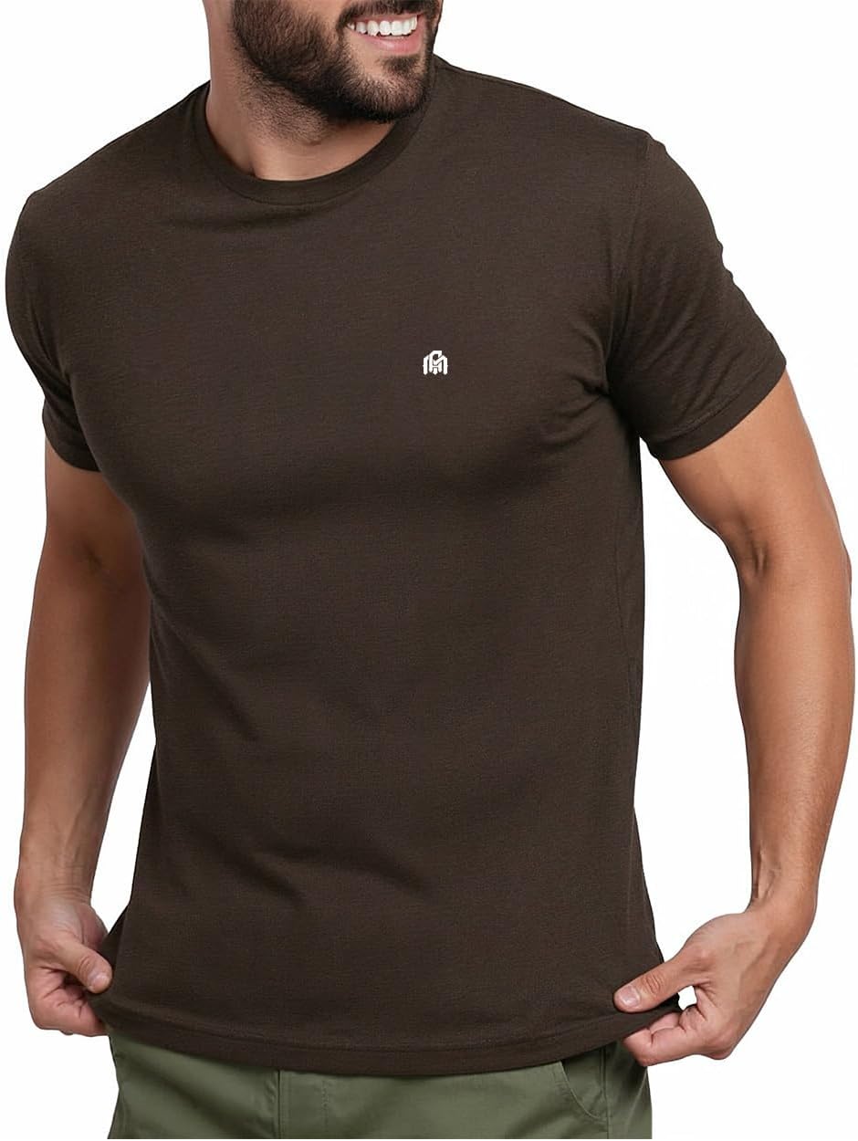 Men's Cotton Blend Crew Neck Tee - Athletic Fit with 4-Way Stretch and a Tag-Free Collar for Gym and Daily Wear - Logo (