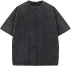 Unisex Vintage Washed Cotton Tee - Oversized Loose Fit, Short Sleeve Crew Neck Top for Relaxed Everyday Styling - Large
