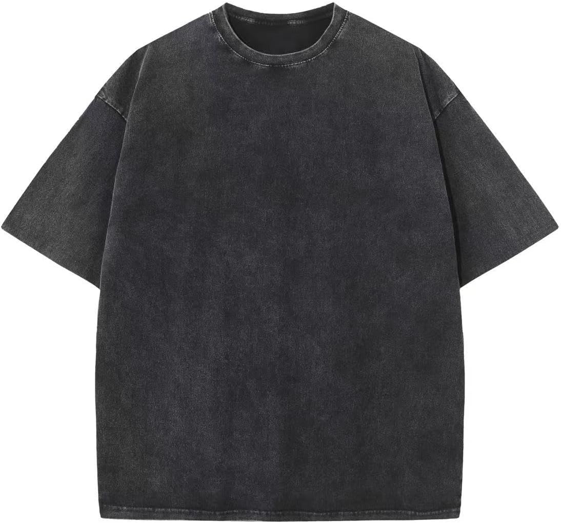Unisex Vintage Washed Cotton Tee - Oversized Loose Fit, Short Sleeve Crew Neck Top for Relaxed Everyday Styling - Large