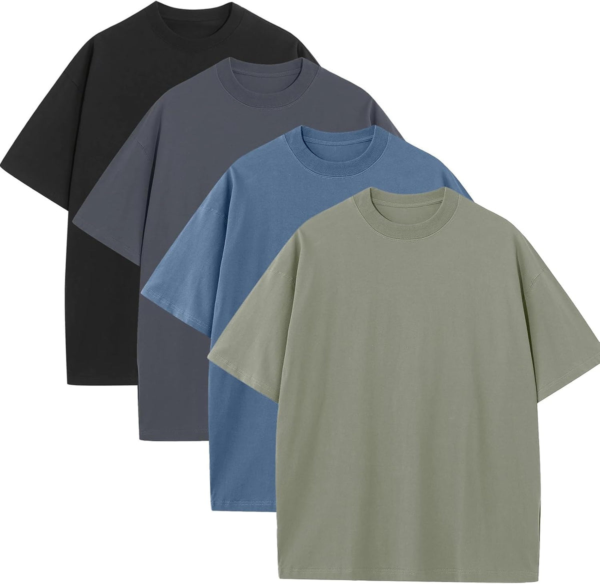 Men's Heavyweight Cotton Oversized Tee - Crew Neck Short Sleeve Loose Fit Basic Top for Everyday Layering - Large