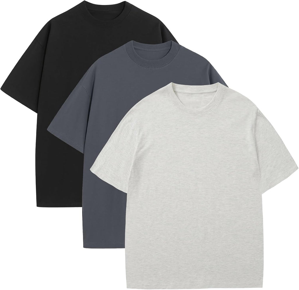 Men's Heavyweight Cotton Oversized Tee - Crew Neck Short Sleeve Loose Fit Basic Top for Everyday Layering - Small