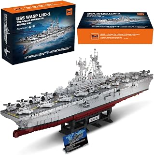 MISINI M7024 US Navy Warship Building Brick Set, 1:300 Military Series Wasp-Class Amphibious Assault Ship, 5220 Pieces Aircra
