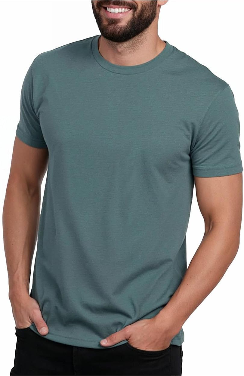 Men's Cotton Blend Crew Neck Tee - Athletic Fit with 4-Way Stretch and a Tag-Free Collar for Gym and Daily Wear - Logo (