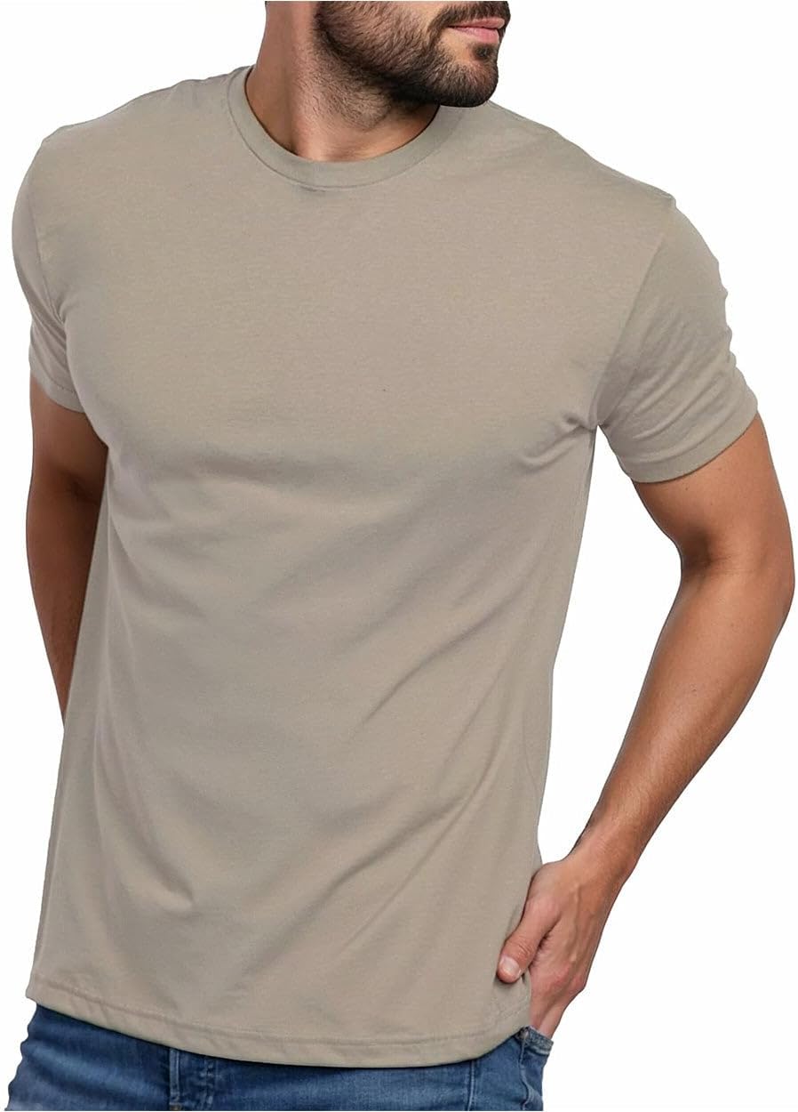 Men's Cotton Blend Crew Neck Tee - Athletic Fit with 4-Way Stretch and a Tag-Free Collar for Gym and Daily Wear - Logo (