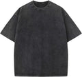 Unisex Cotton Oversized Tee - Loose Wash Solid Basic Top, Short Sleeve Crew Neck for Casual Everyday Layering - Large