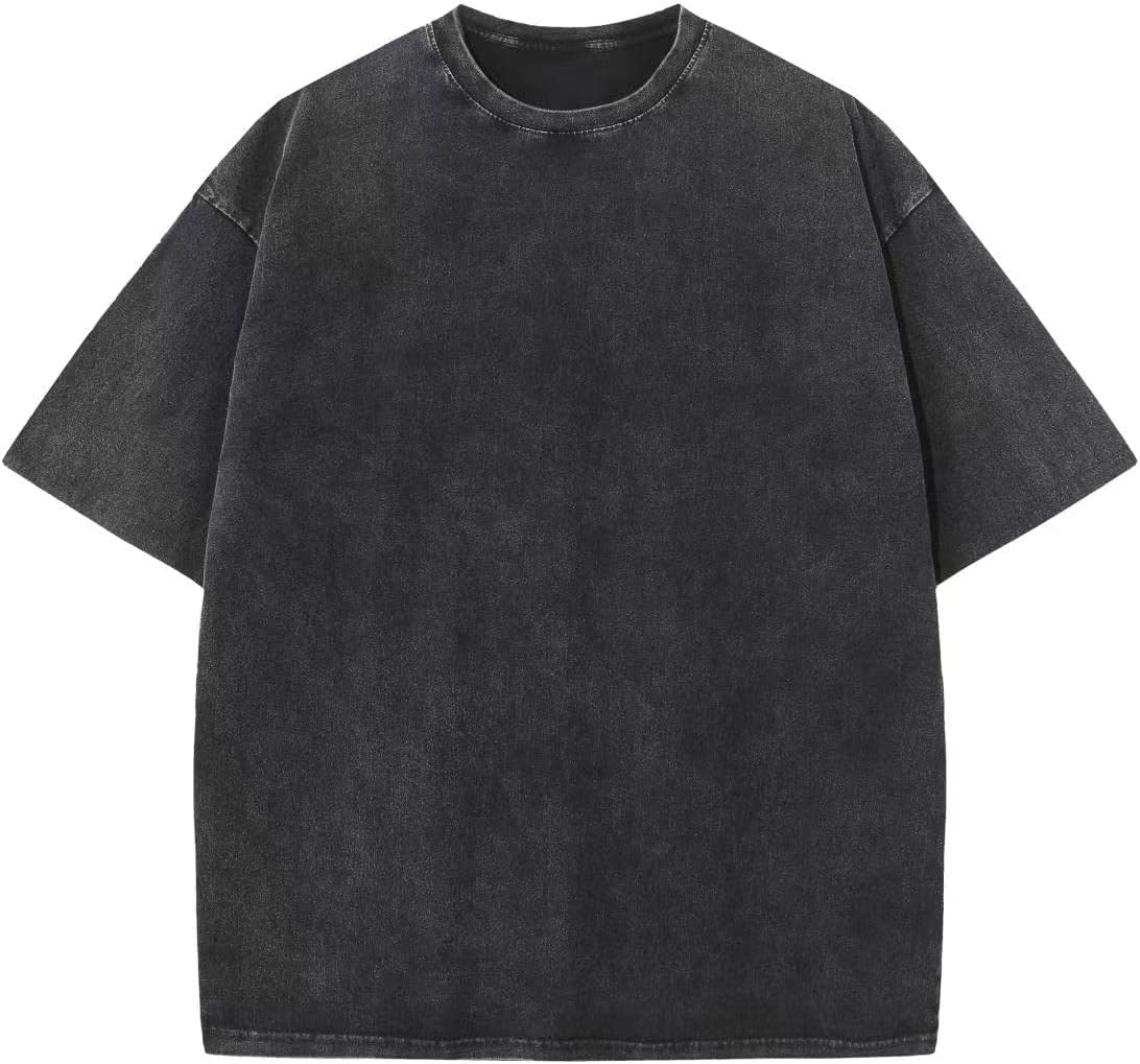 Unisex Cotton Oversized Tee - Loose Wash Solid Basic Top, Short Sleeve Crew Neck for Casual Everyday Layering - Large
