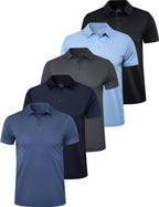 Men's Quick Dry Golf Polo Shirt 5-Pack - Short Sleeve Collared Tops with UPF 50+ Sun Protection for Outdoor Wear - Small