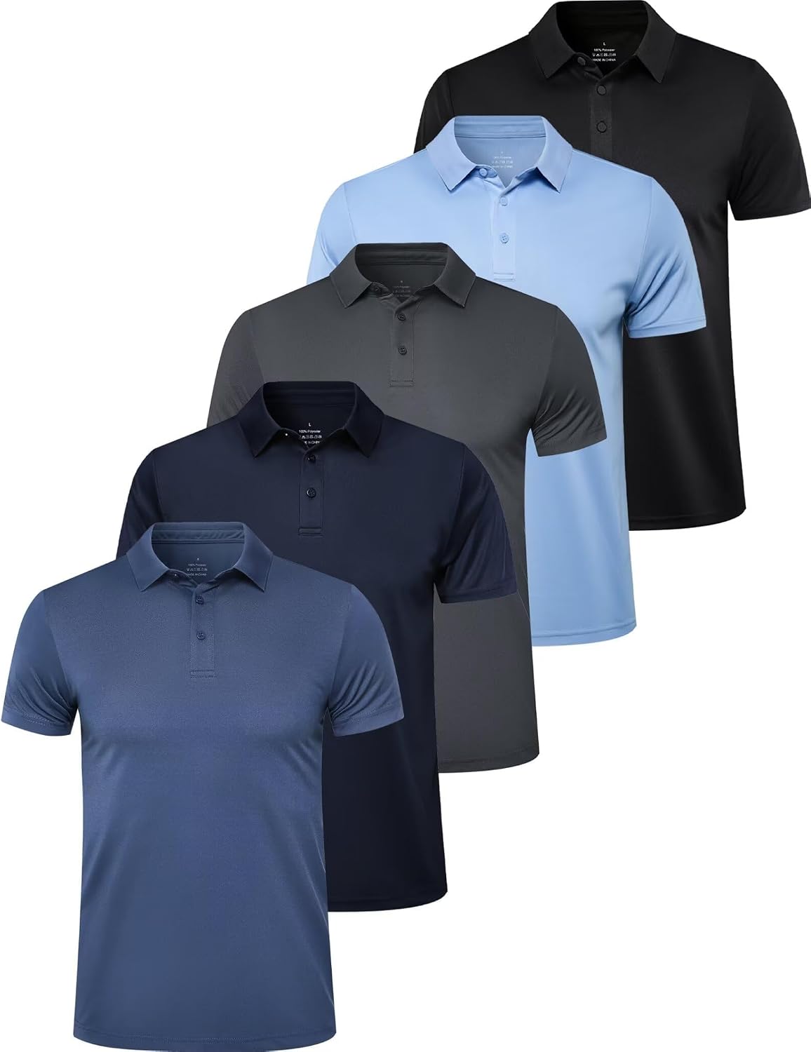 Men's Quick Dry Golf Polo Shirt 5-Pack - Short Sleeve Collared Tops with UPF 50+ Sun Protection for Outdoor Wear - Small