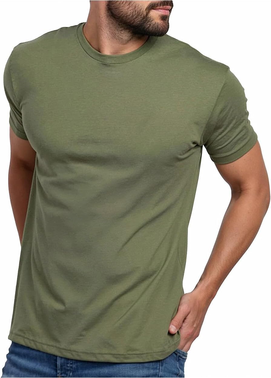 Men's Cotton Blend Crew Neck Tee - Athletic Fit with 4-Way Stretch and a Tag-Free Collar for Gym and Daily Wear - Logo (