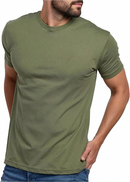 Men's Cotton Blend Crew Neck Tee - Athletic Fit with 4-Way Stretch and a Tag-Free Collar for Gym and Daily Wear - Logo (
