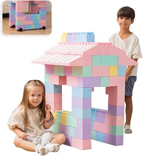 PLATPORTS 86-Piece Pastel Jumbo Big Blocks – Giant XL Pastel Building Blocks for Kids Ages 2–8, Large Plastic Construction Se