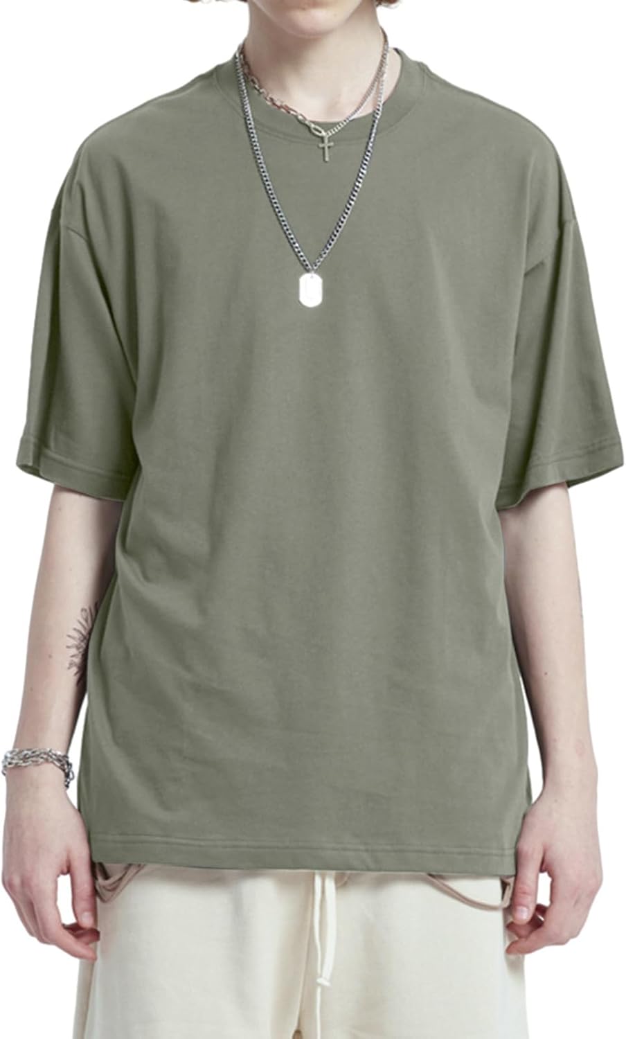 Men's Heavyweight Cotton Oversized Tee - Crew Neck Short Sleeve Loose Fit Basic Top for Everyday Layering - Medium