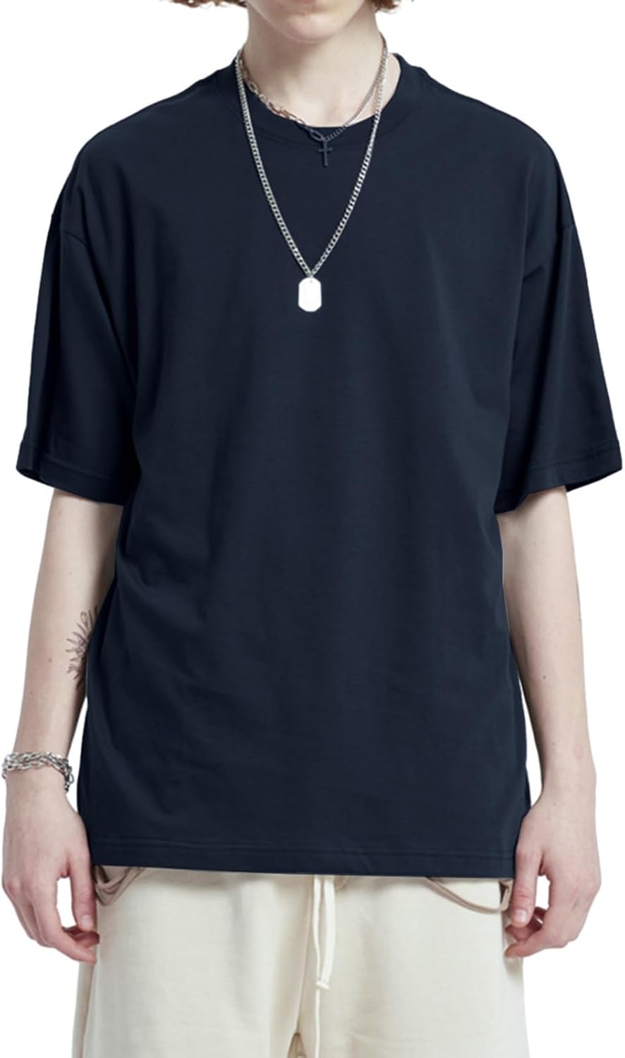 Men's Heavyweight Cotton Oversized Tee - Crew Neck Short Sleeve Loose Fit Basic Top for Everyday Layering - Medium