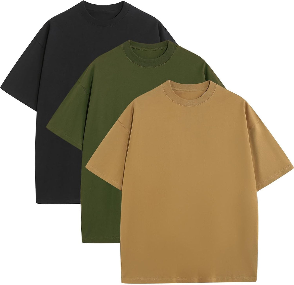 Men's Heavyweight Cotton Oversized Tee - Crew Neck Short Sleeve Loose Fit Basic Top for Everyday Layering - Large (26)