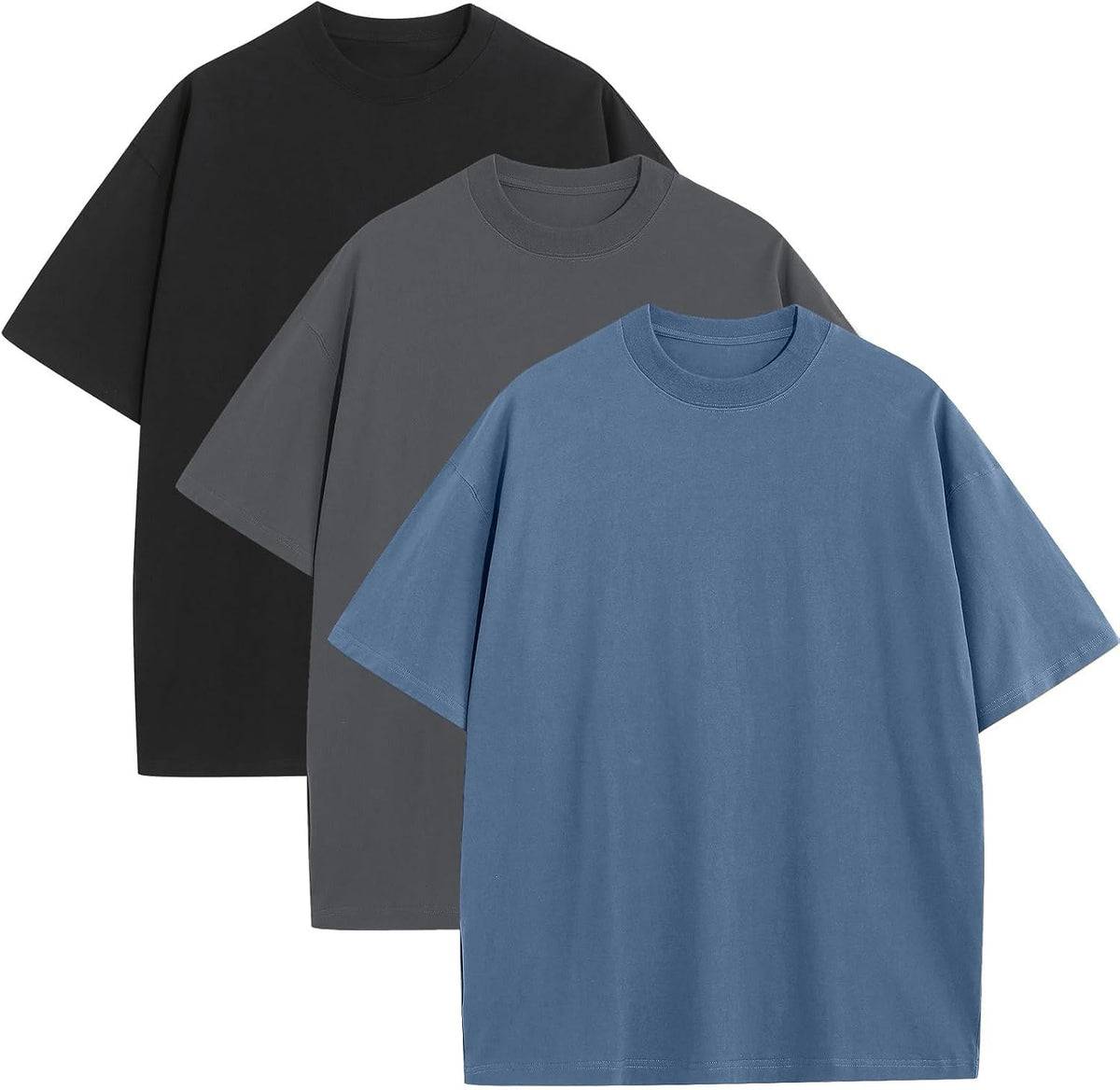 Men's Heavyweight Cotton Oversized Tee - Crew Neck Short Sleeve Loose Fit Basic Top for Everyday Layering - Large