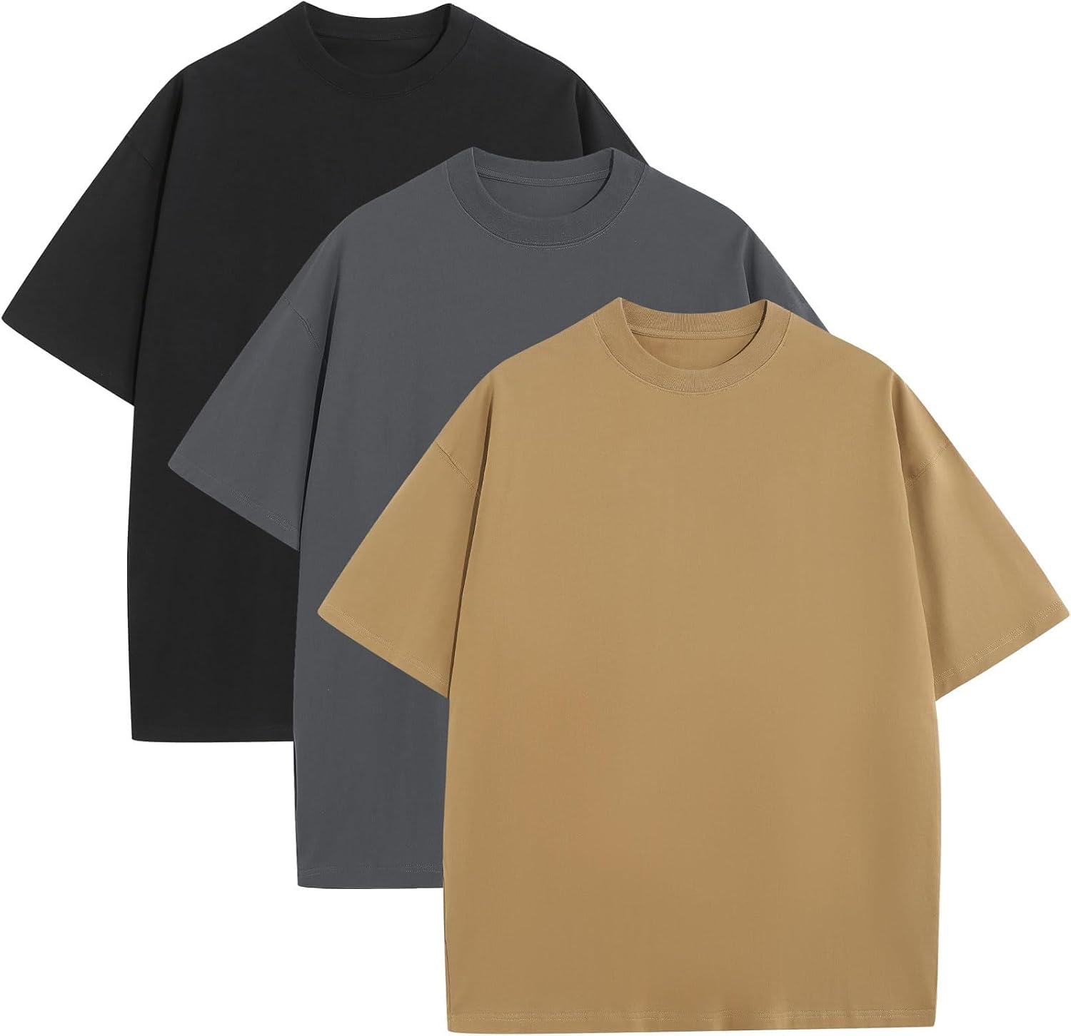 Men's Heavyweight Cotton Oversized Tee - Crew Neck Short Sleeve Loose Fit Basic Top for Everyday Layering - Small