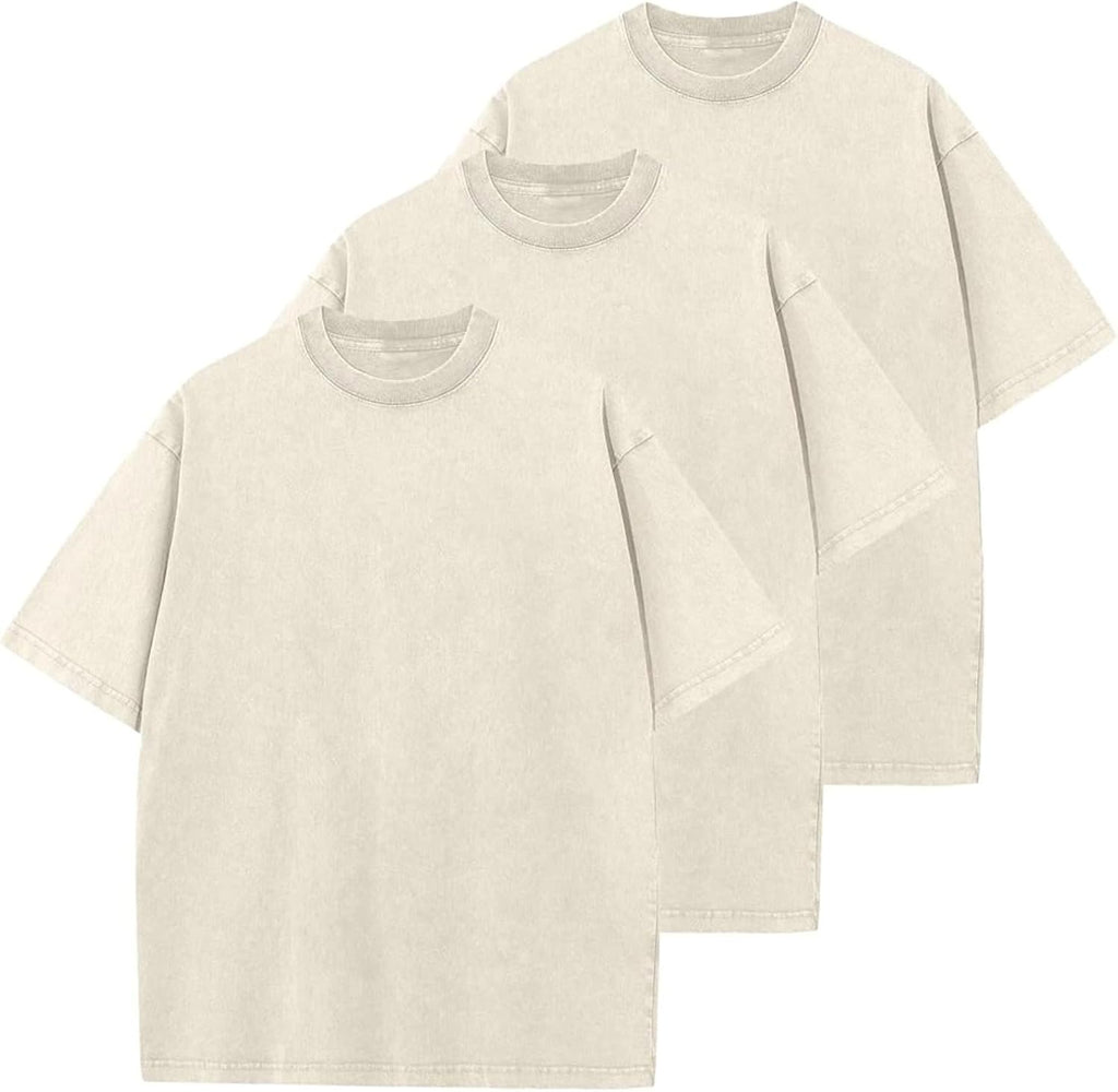Unisex Cotton Oversized Tee - Loose Wash Solid Basic Top, Short Sleeve Crew Neck for Casual Everyday Layering - Large (2