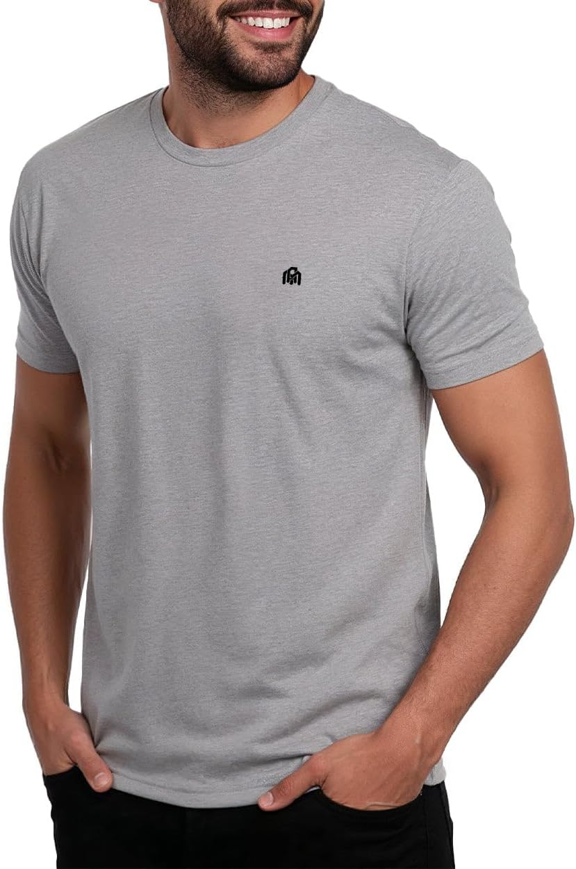Men's Cotton Blend Crew Neck Tee - Athletic Fit with 4-Way Stretch and a Tag-Free Collar for Gym and Daily Wear - Logo (