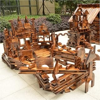 45 pcs Mega Outdoor Carbonized Wooden Building Blocks Set for Kids Toddlers 3-12, Giant Wooden Blocks Big Set for Kindergarte