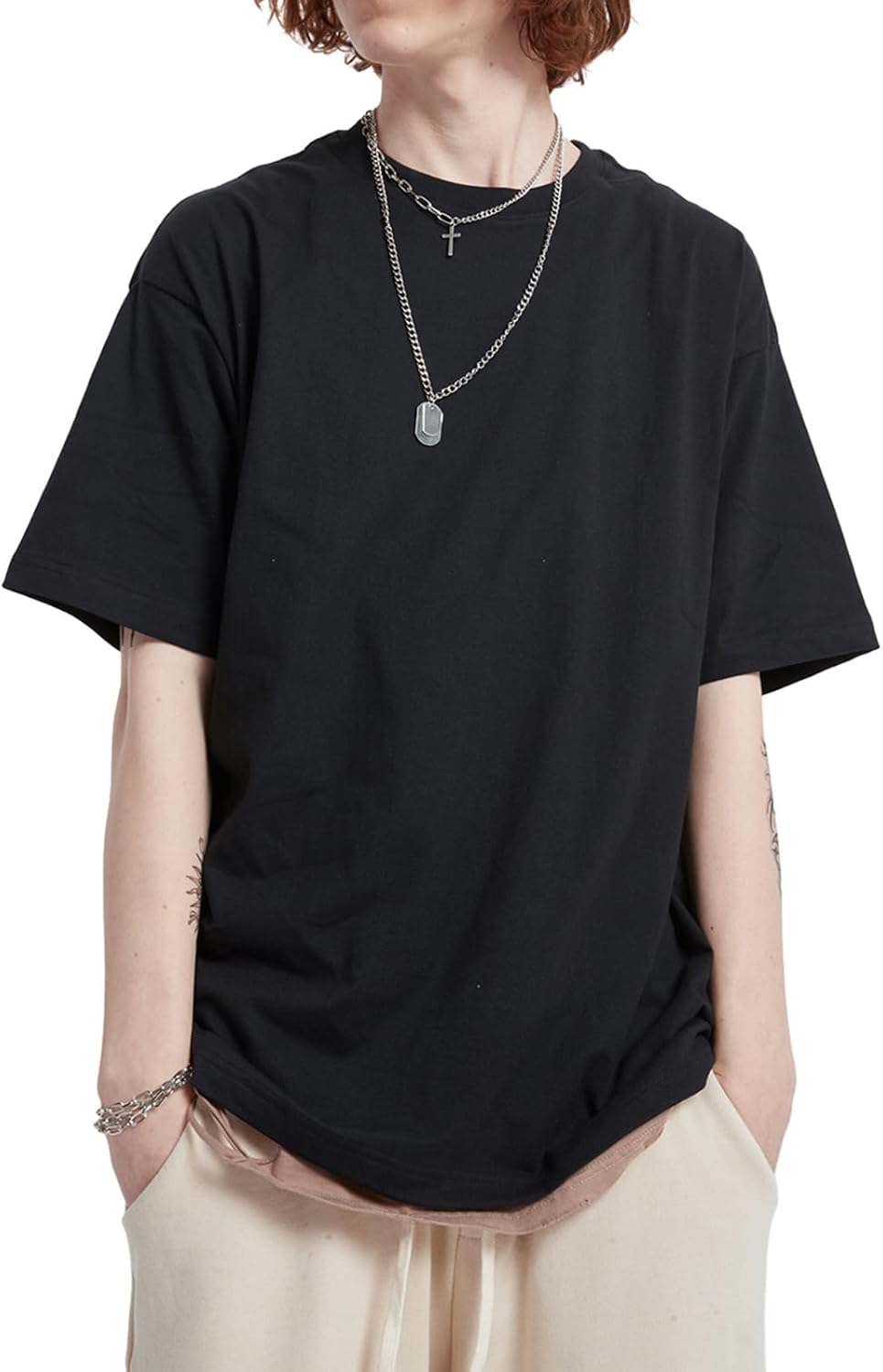Men's Heavyweight Cotton Oversized Tee - Crew Neck Short Sleeve Loose Fit Basic Top for Everyday Layering - Large