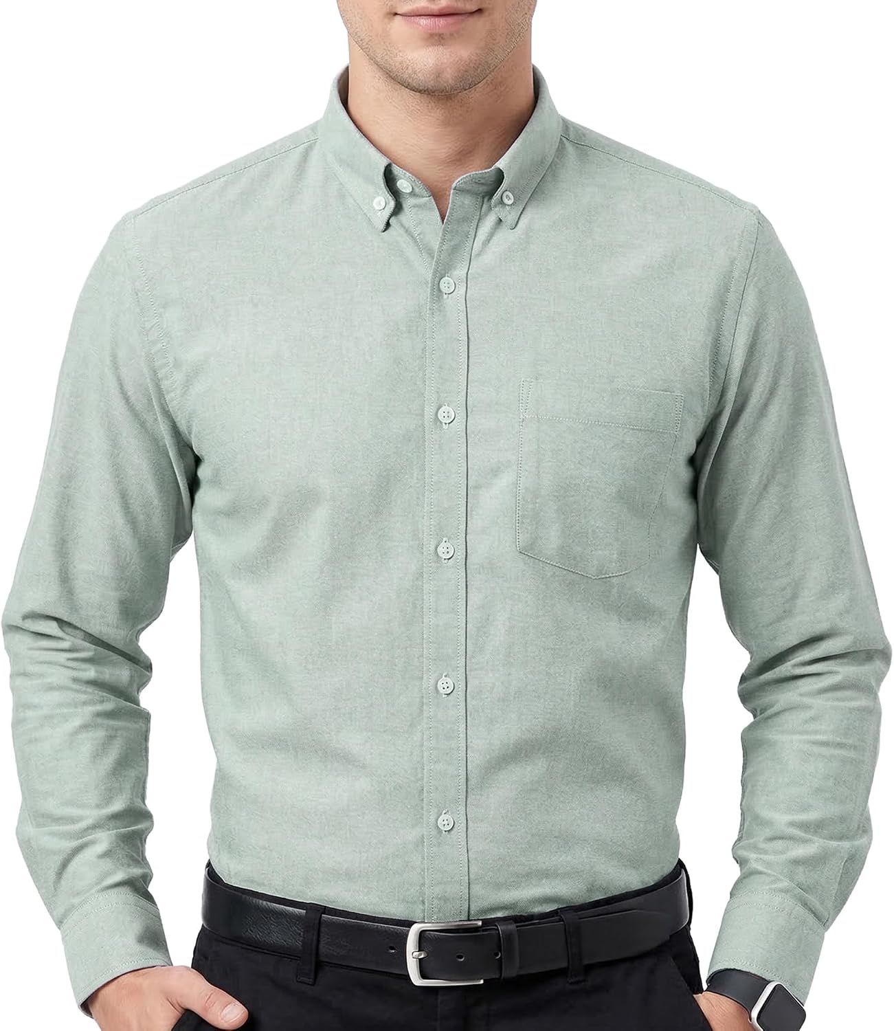 Men's Oxford Cotton Dress Shirt - Long Sleeve Regular Fit, Pre-Shrunk Button Down with Chest Pocket for Work - Large