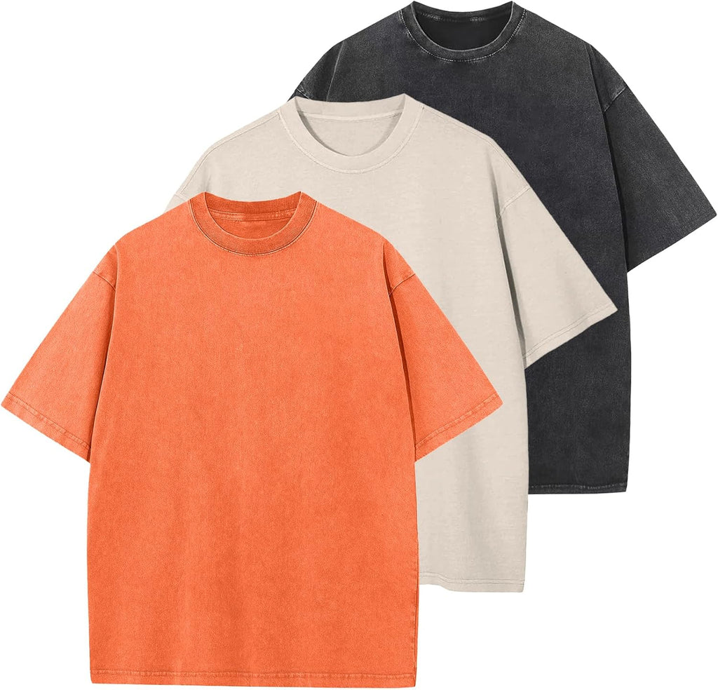 Unisex Cotton Oversized Tee - Loose Wash Solid Basic Top, Short Sleeve Crew Neck for Casual Everyday Layering - Large
