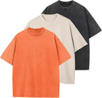 Unisex Cotton Oversized Tee - Loose Wash Solid Basic Top, Short Sleeve Crew Neck for Casual Everyday Layering - Large