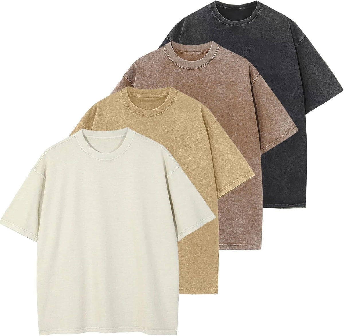 Unisex Vintage Washed Cotton Tee - Oversized Loose Fit, Short Sleeve Crew Neck Top for Relaxed Everyday Styling - Medium