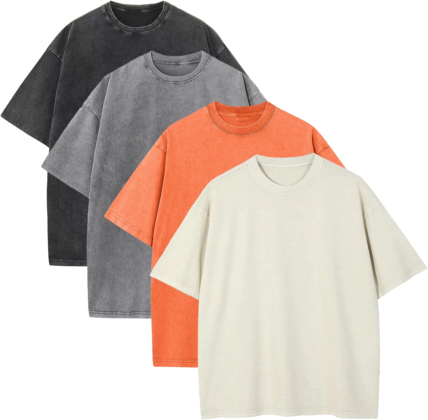 Men's Acid Wash Oversized Tee - Loose Fit Short Sleeve Vintage Streetwear Shirt with a Faded Mottled Finish - Large (27)